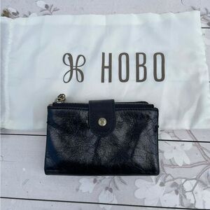 HOBO Black Leather Zip and Snap Card Wallet